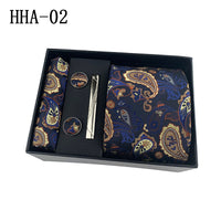 Paisley Men's Tie Square Cuff Tie Clip Gift Set Business Casual Tie Black Gift Box