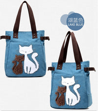 KVKY Women Canvas Bag Handbag Famous Brand Shoulder Bags Femal Canvas Bags with Cute Plush Cat Appliques Beach Bag Sac A Main