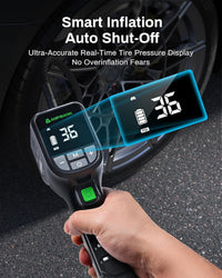 AMPBANK AT001 Portable Tire Air , Car-mounted Automatic Air Pump With Tire Pressure Gauge, 150PSI With LED Suitable For Cars, Motorcycles, SUVs, Bicycles, Balls, Etc.