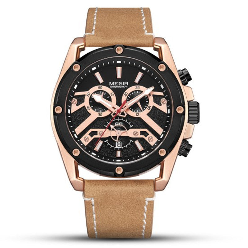 Men's Watch Multifunctional Sports Luminous Leather Watch