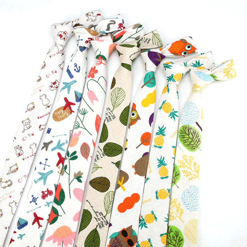 Cartoon cotton and linen tie