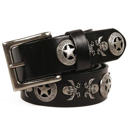 Unisex Men's And Women's Leather Belt With Rivets