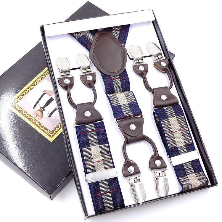 Men's Six Clip Suspenders Jacquard Suspenders