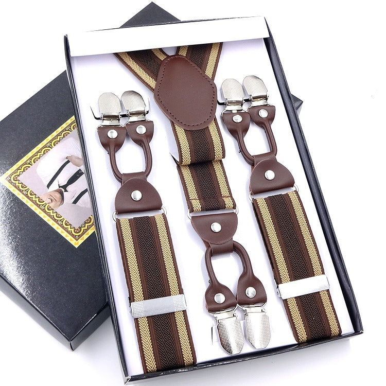 Men's Six Clip Suspenders Jacquard Suspenders