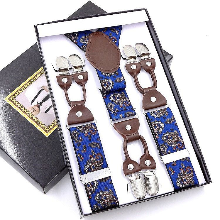 Men's Six Clip Suspenders Jacquard Suspenders