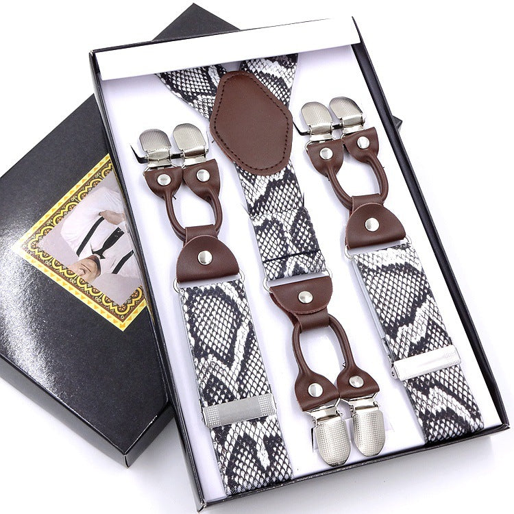 Men's Six Clip Suspenders Jacquard Suspenders