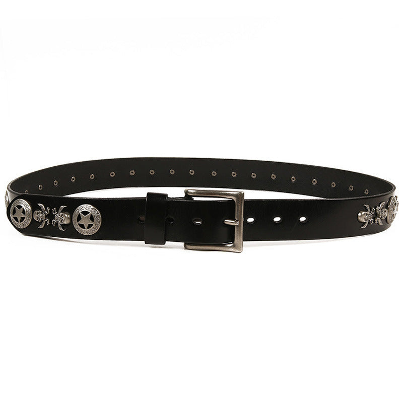 Unisex Men's And Women's Leather Belt With Rivets