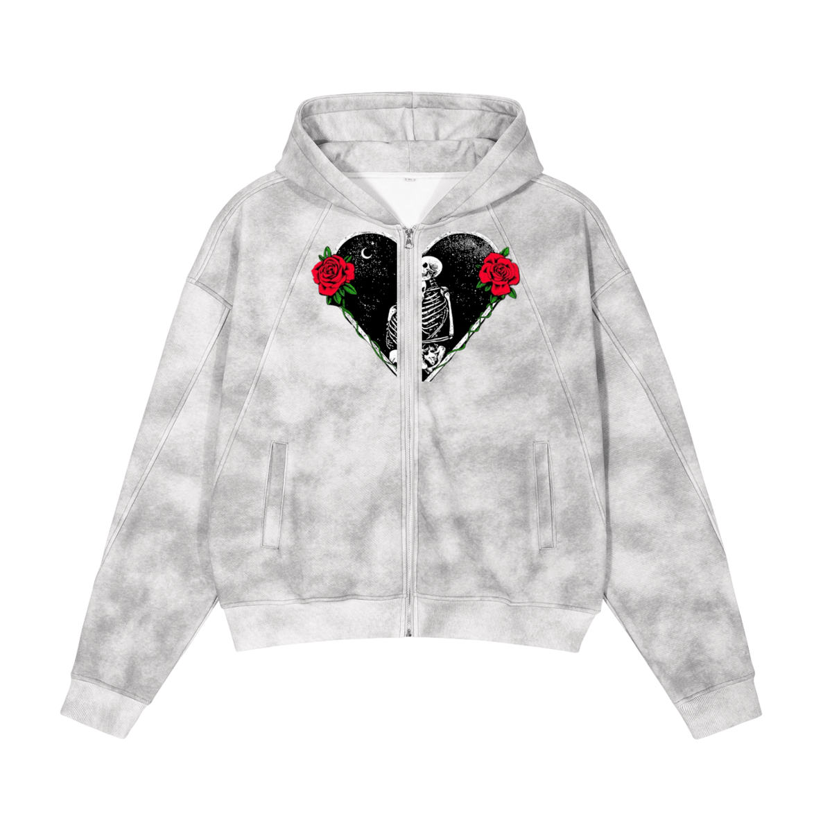 Dirty Washed Boxy Zip-Up Fleece Hoodie