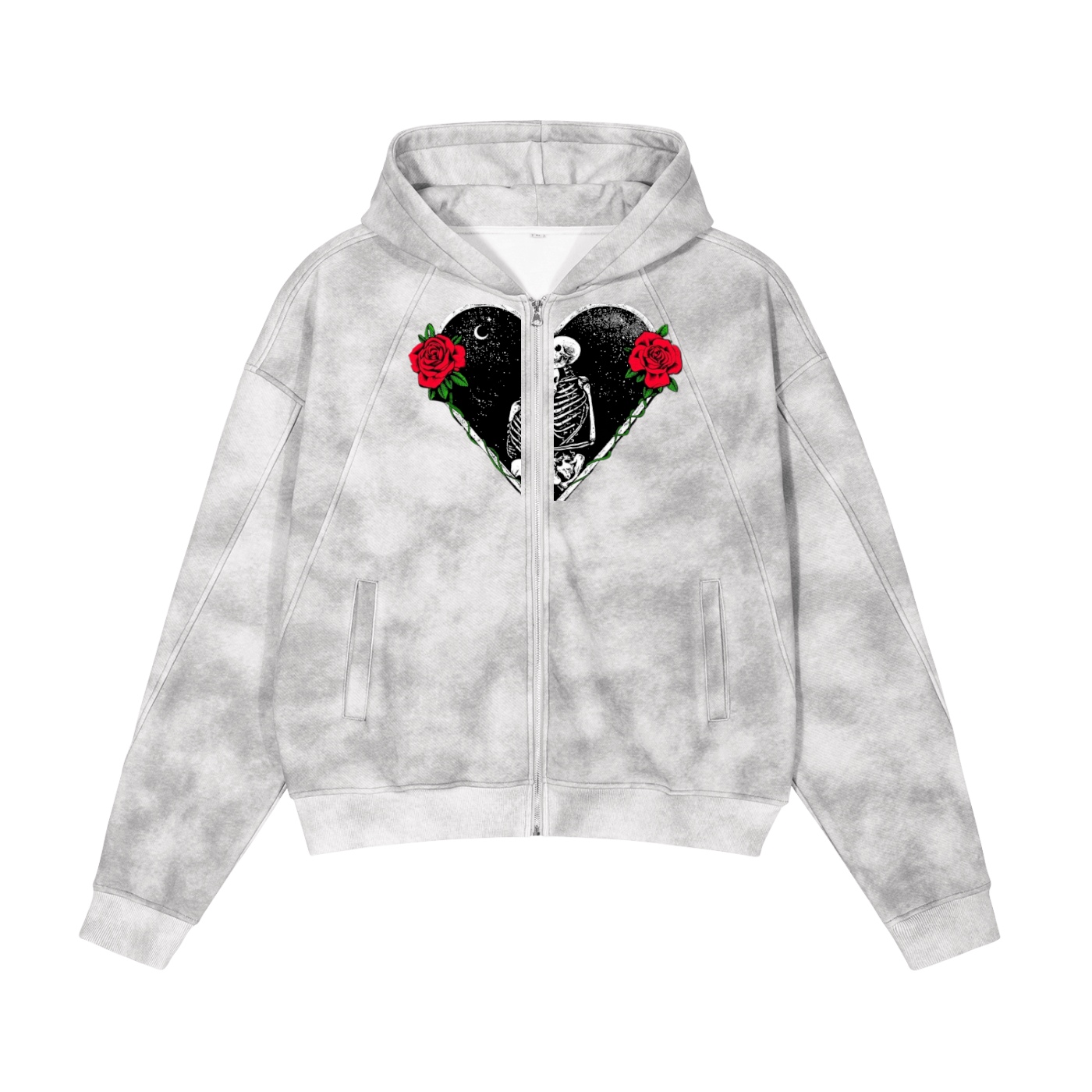 Dirty Washed Boxy Zip-Up Fleece Hoodie