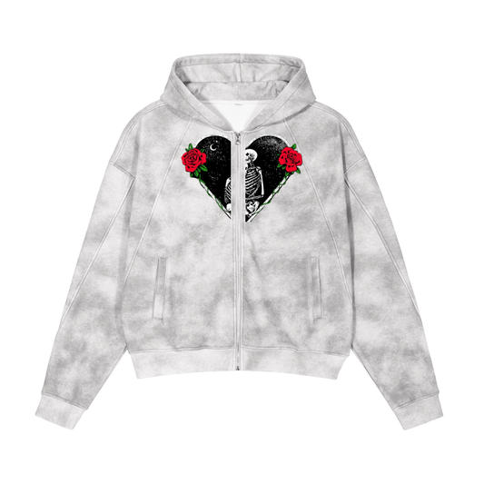 Dirty Washed Boxy Zip-Up Fleece Hoodie