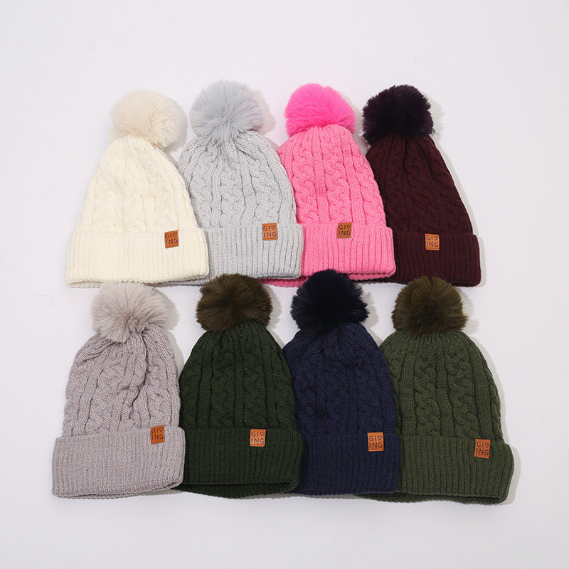 Fleece-lined Thickened Knitting Warm Men's And Women's Wool Hats With Fur Ball