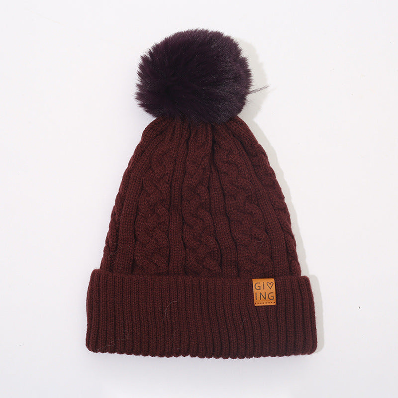 Fleece-lined Thickened Knitting Warm Men's And Women's Wool Hats With Fur Ball