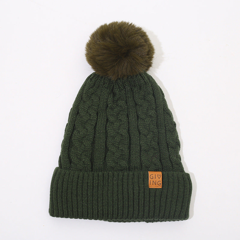 Fleece-lined Thickened Knitting Warm Men's And Women's Wool Hats With Fur Ball