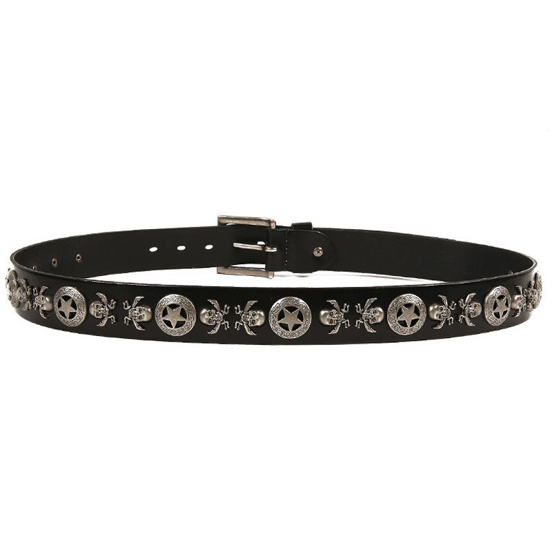 Unisex Men's And Women's Leather Belt With Rivets