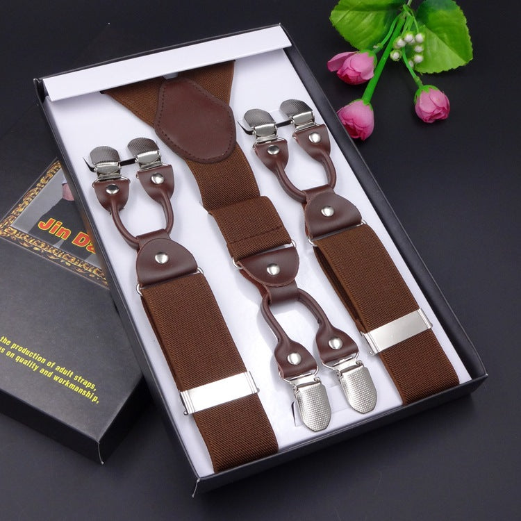 Men's Six Clip Suspenders Jacquard Suspenders