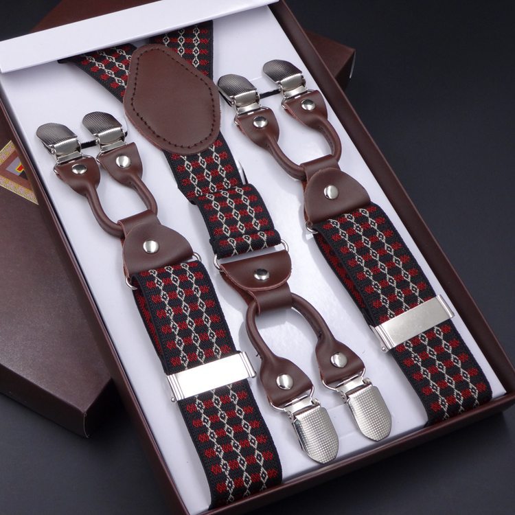 Men's Six Clip Suspenders Jacquard Suspenders