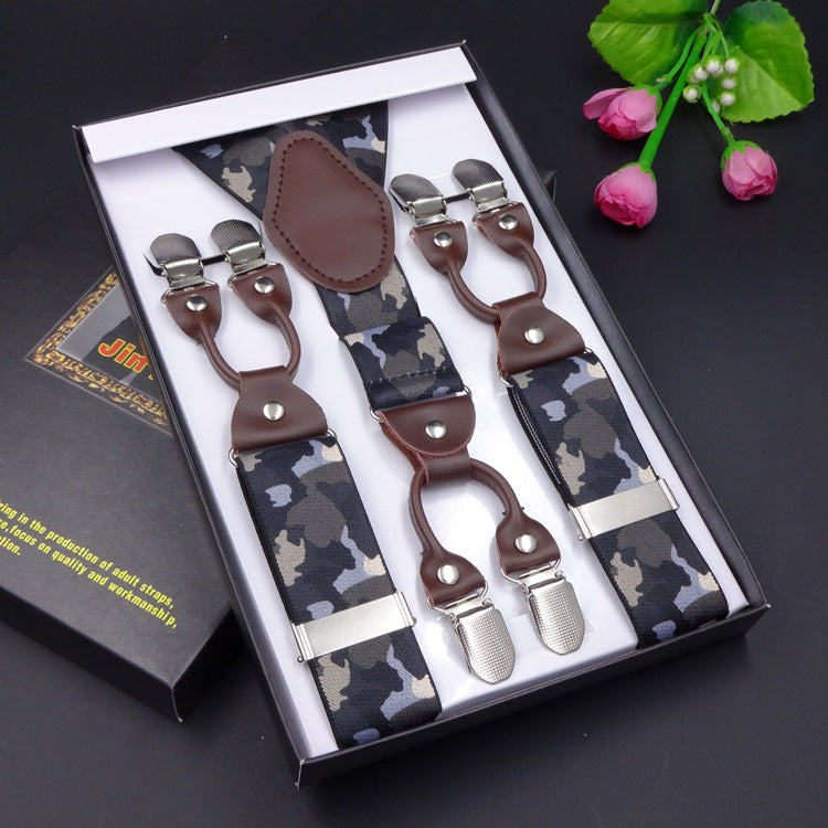 Men's Six Clip Suspenders Jacquard Suspenders