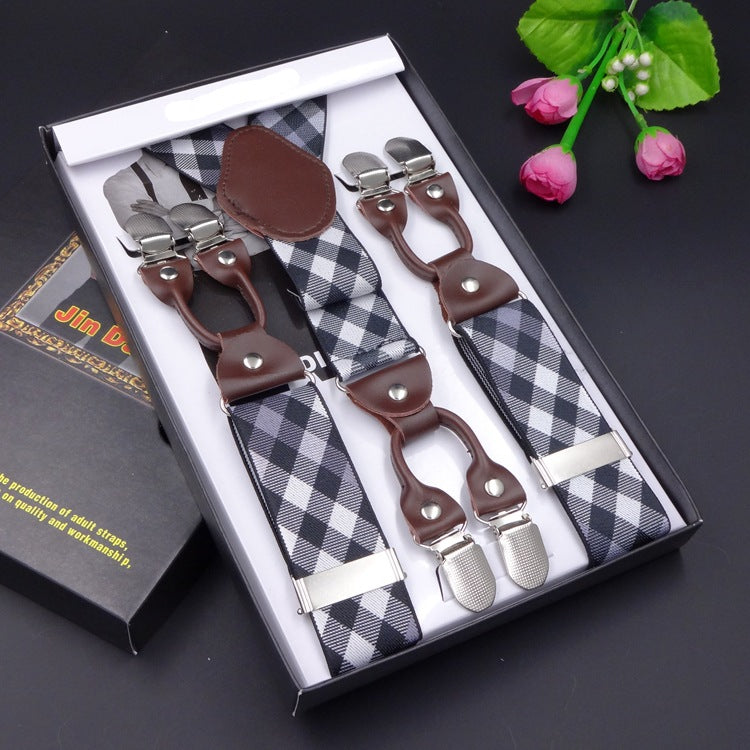 Men's Six Clip Suspenders Jacquard Suspenders