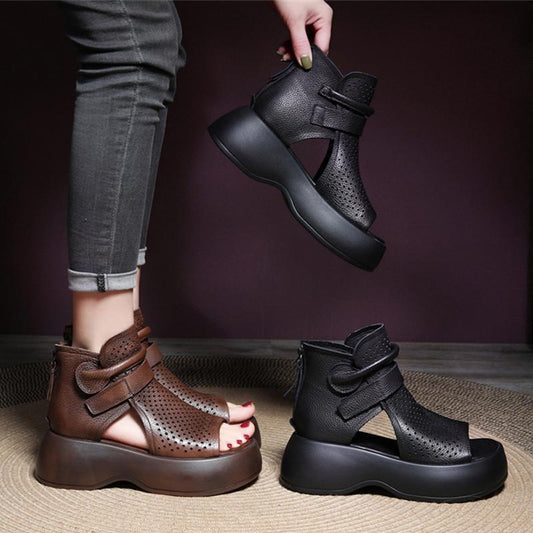 High-Top Roman Shoes Platform Heel Retro Hollow Women's Sandals