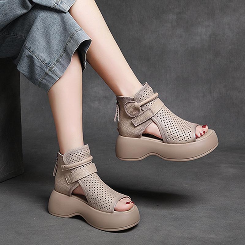 High-Top Roman Shoes Platform Heel Retro Hollow Women's Sandals