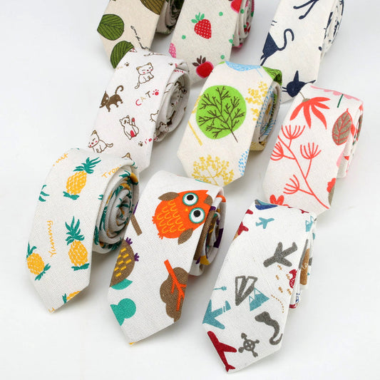 Cartoon cotton and linen tie