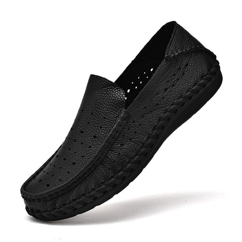 Business casual leather shoes hollow men's shoes large size set of toes first layer of cowhide leather shoes non-slip soft Leather shoes