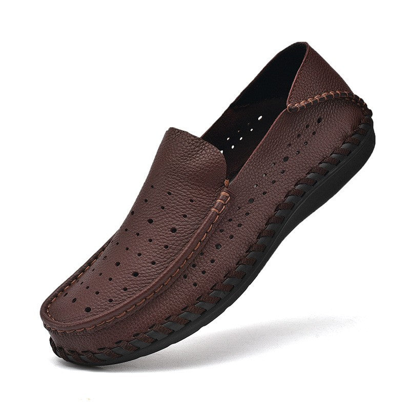 Business casual leather shoes hollow men's shoes large size set of toes first layer of cowhide leather shoes non-slip soft Leather shoes