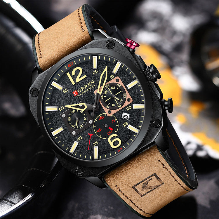 Waterproof Belt Six Hand Calendar Quartz Watch