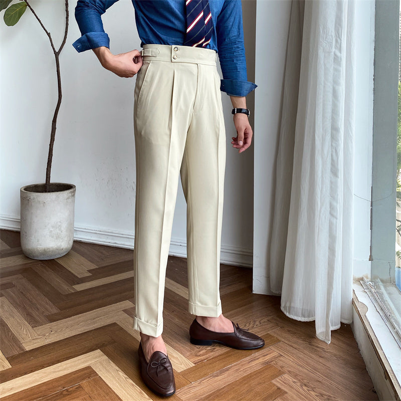 Men's Drape High Waist Straight Leg Pants Casual