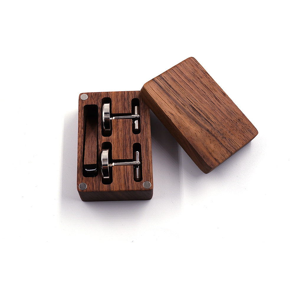 Solid Copper Wedding Solid Wood Tie Clip Cufflinks Set