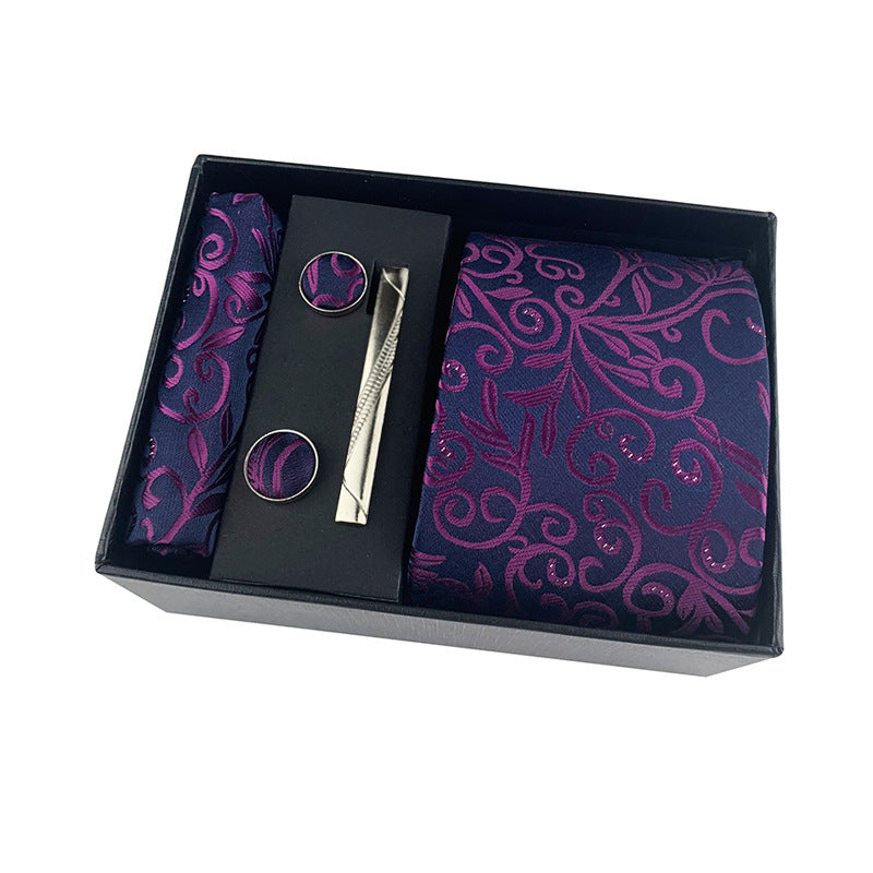 Paisley Men's Tie Square Cuff Tie Clip Gift Set Business Casual Tie Black Gift Box