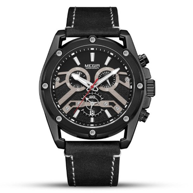 Men's Watch Multifunctional Sports Luminous Leather Watch