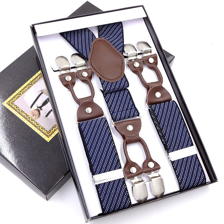 Men's Six Clip Suspenders Jacquard Suspenders