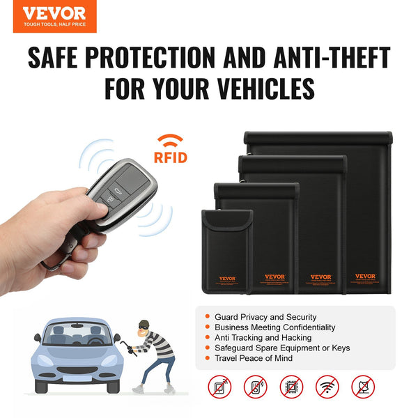 VEVOR Faraday Bag, 4 Pack Faraday Pouch Set For Laptop, Tablet, Phone & Radio, Fireproof Signal Blocking Holder Faraday Pouch For Anti-Theft & Anti-Hacking