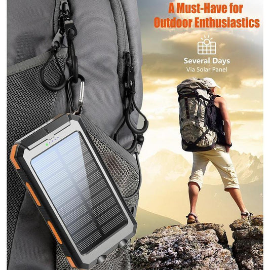 Solar Charger, 8000mAh Portable Solar Power For All Mobile Phones, Waterproof Battery Pack, Outdoor External Backup Power Charger Dual USB 5V Output -LED Flashlight, Perfect For Camping Trips