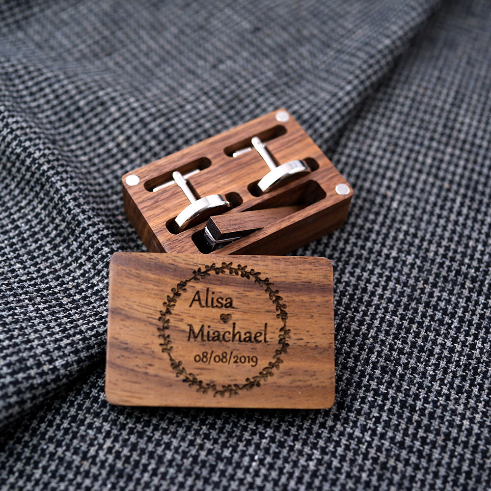 Solid Copper Wedding Solid Wood Tie Clip Cufflinks Set