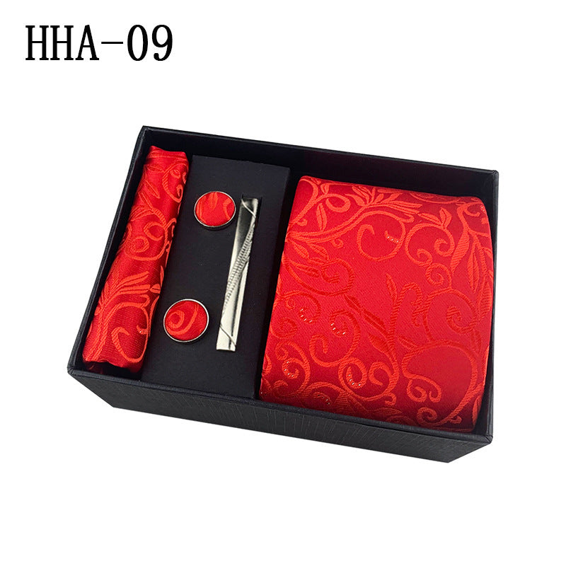 Paisley Men's Tie Square Cuff Tie Clip Gift Set Business Casual Tie Black Gift Box