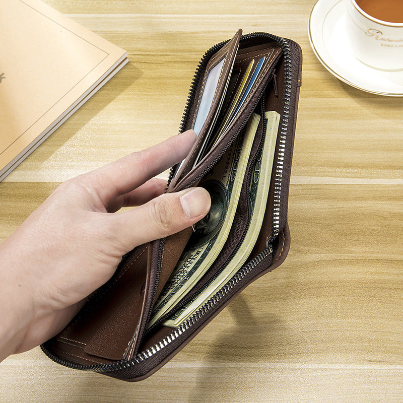 Vintage Two Fold Short Horizontal Zipper Men's Wallet