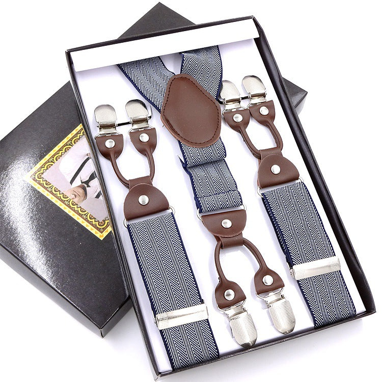 Men's Six Clip Suspenders Jacquard Suspenders