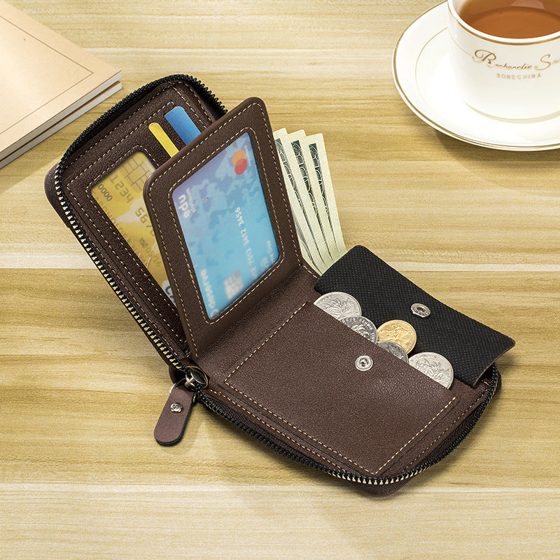 Vintage Two Fold Short Horizontal Zipper Men's Wallet