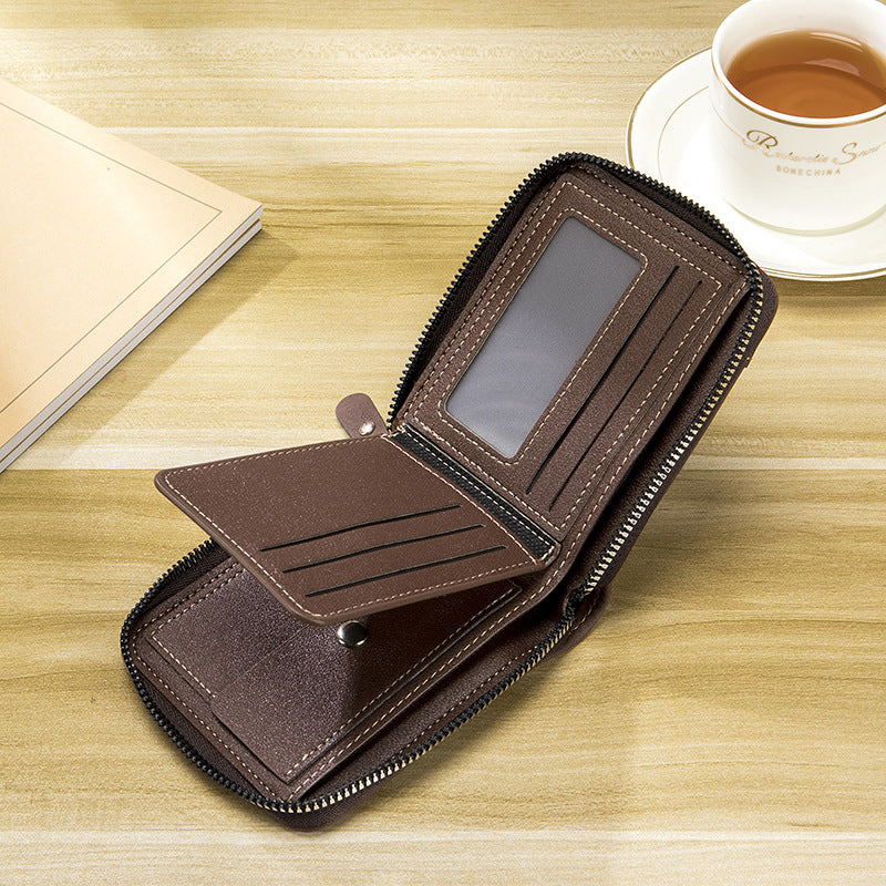 Vintage Two Fold Short Horizontal Zipper Men's Wallet