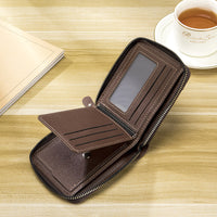 Vintage Two Fold Short Horizontal Zipper Men's Wallet