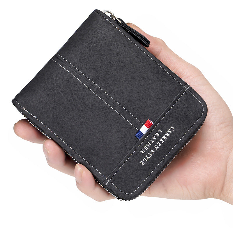 Vintage Two Fold Short Horizontal Zipper Men's Wallet