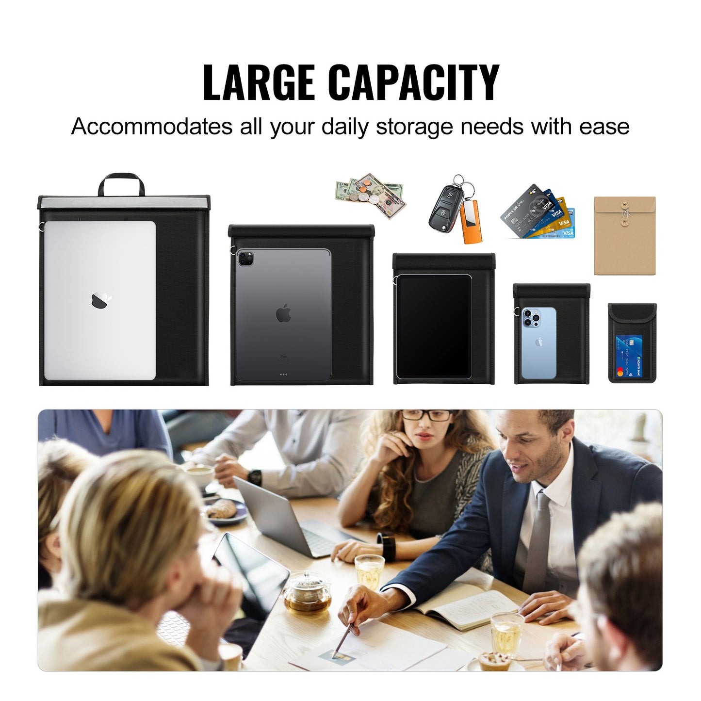 VEVOR Faraday Bag, 4 Pack Faraday Pouch Set For Laptop 16.9x15 , Tablet 13x10.2 , Phone  7.9x4.7   Radio 10.6x7.9 , Fireproof Signal Blocking Holder Faraday Pouch For Anti-Theft  Anti-Hacking