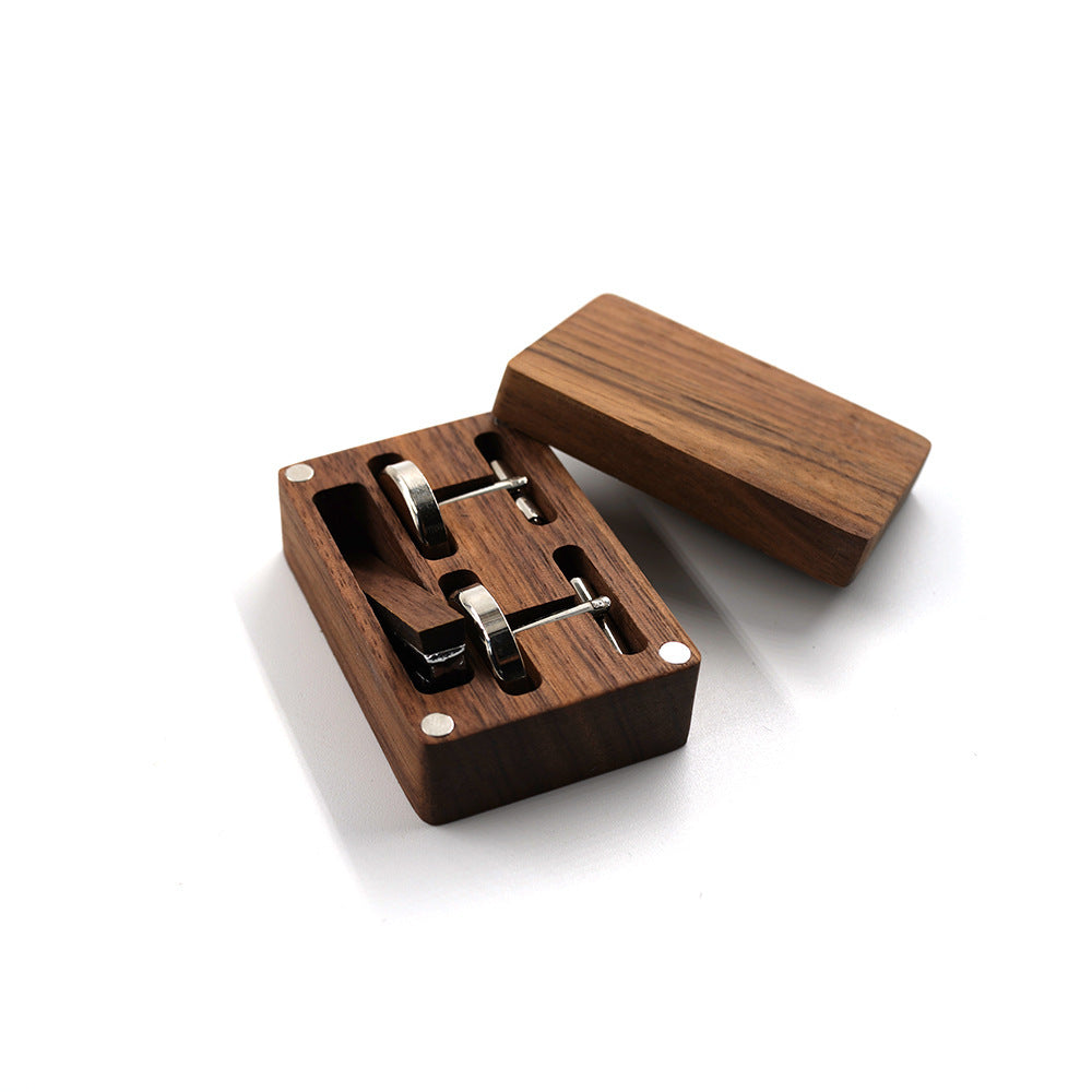 Solid Copper Wedding Solid Wood Tie Clip Cufflinks Set