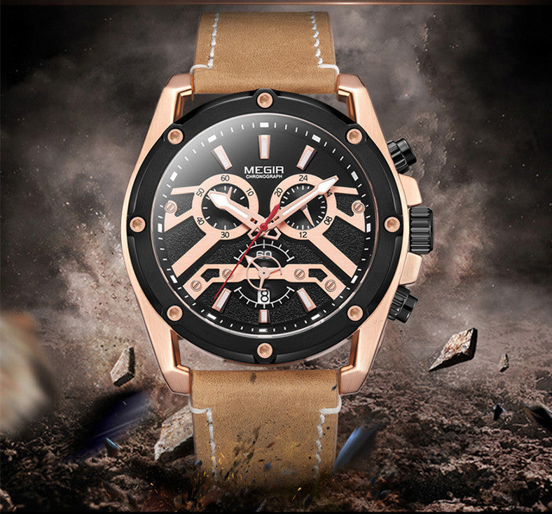 Men's Watch Multifunctional Sports Luminous Leather Watch