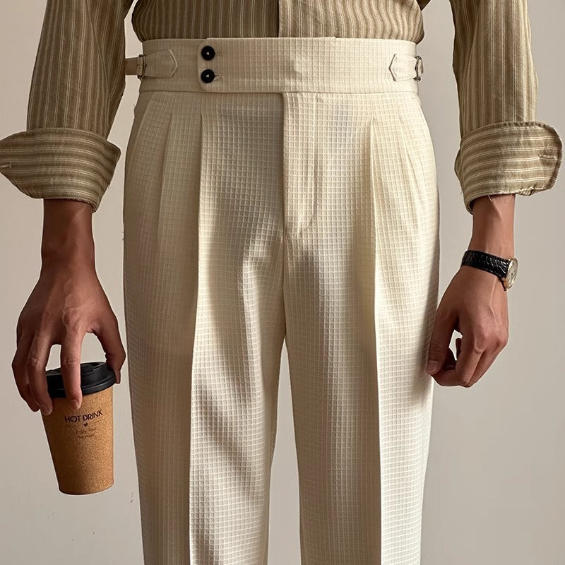 Waffle Straight Naples High Waist Suit Pants