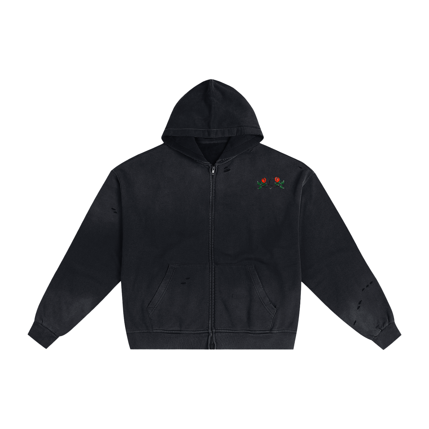 Hand-Frayed Sunfaded Zip-Up Hoodie