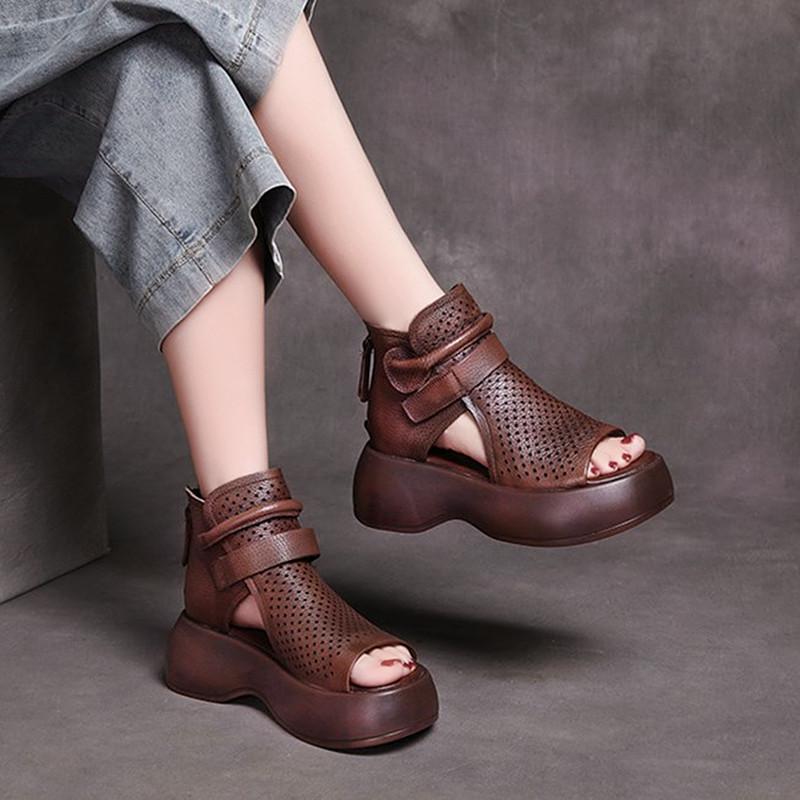 High-Top Roman Shoes Platform Heel Retro Hollow Women's Sandals