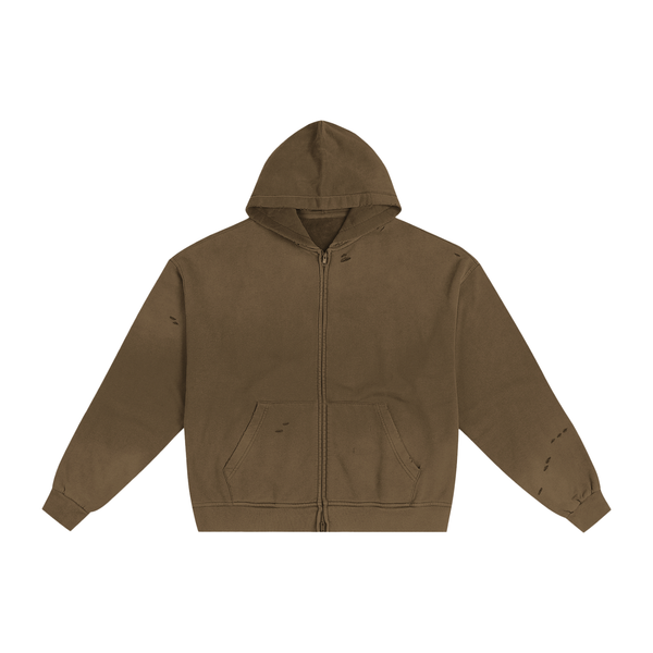 Hand-Frayed Sunfaded Zip Hoodie